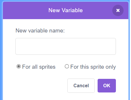 The menu for making a variable